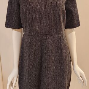 Ann Taylor Dark Gray Herringbone Long Sleeve Dress